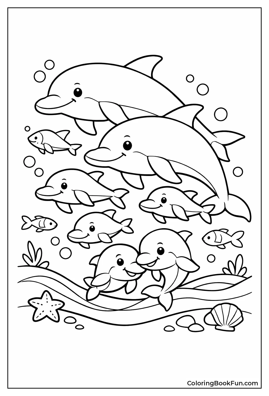 Dolphin Family Pod Swimming