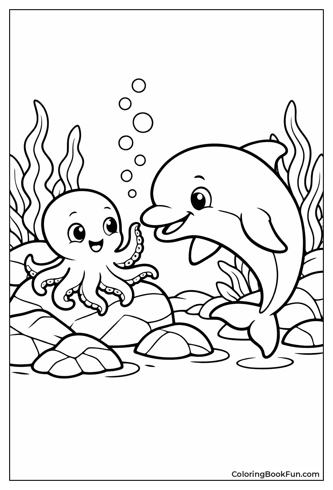 Dolphin Meeting Colorful Octopus