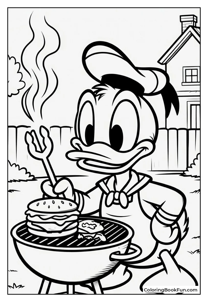 Donald Grills Burgers in Backyard