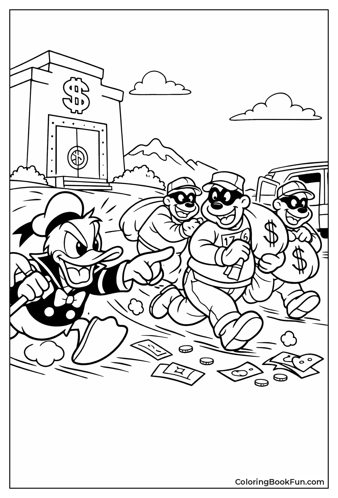 Donald Chases Beagle Boys in Heist