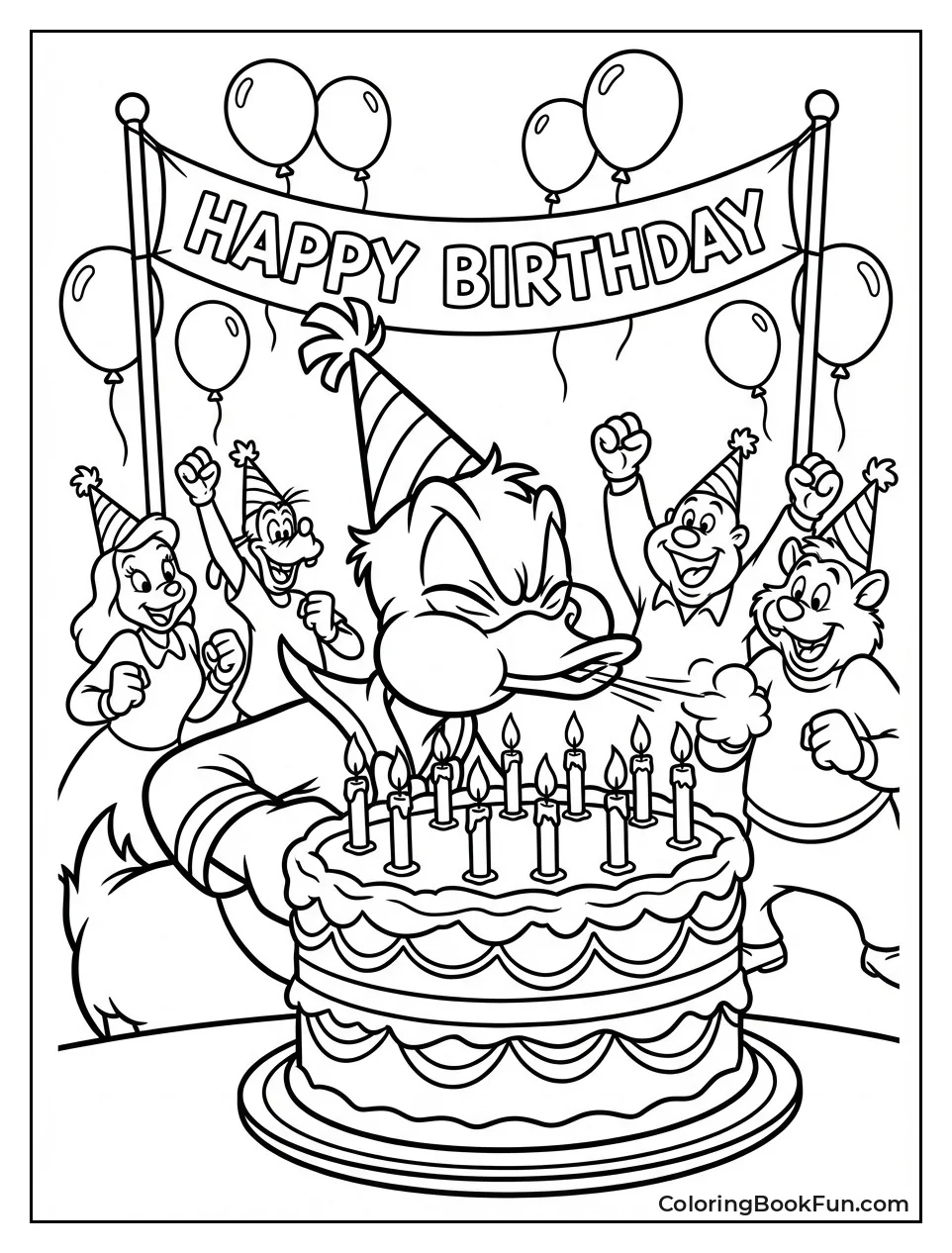 Donald Blows Candles at Birthday Party