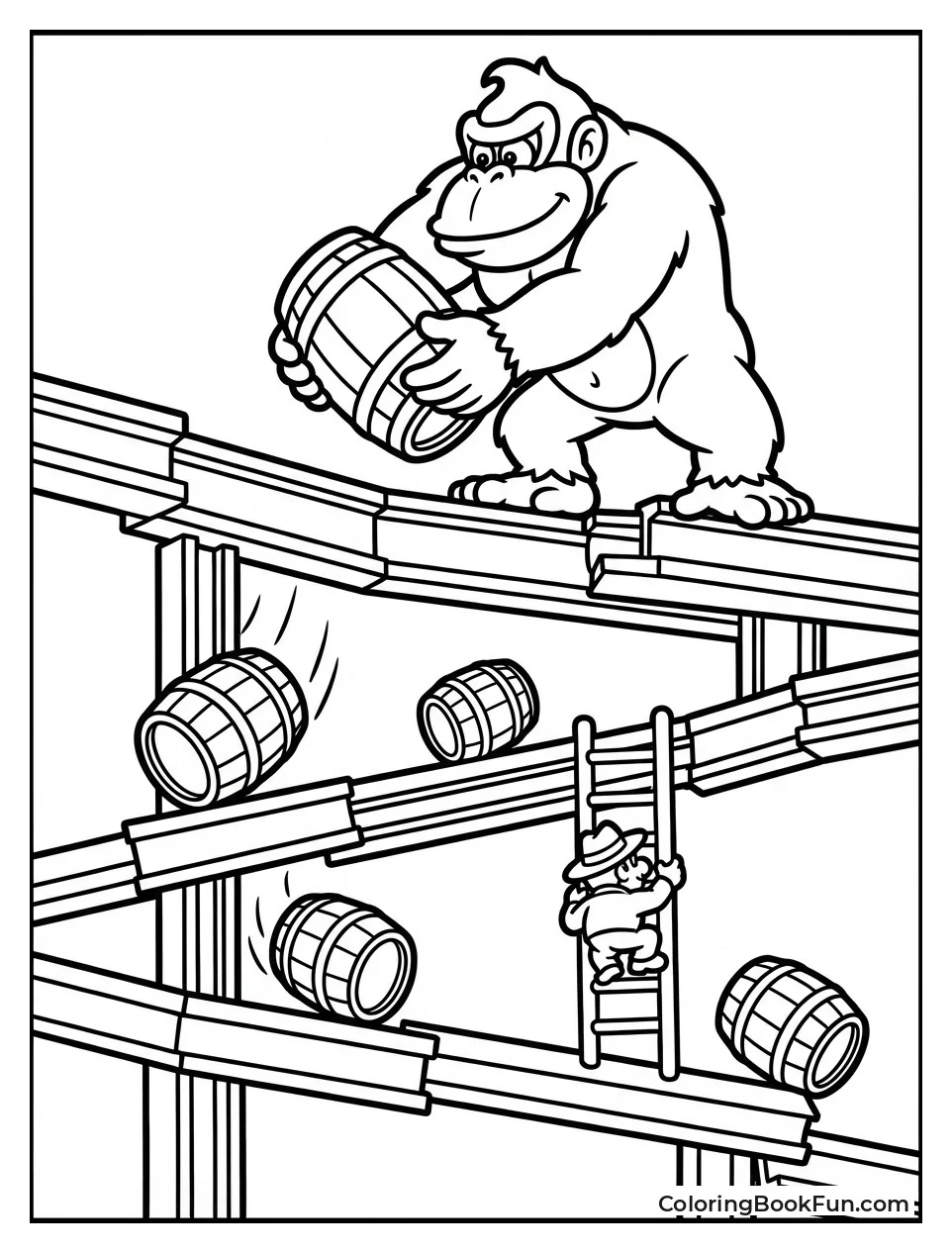 Donkey Kong Throws Down Barrels