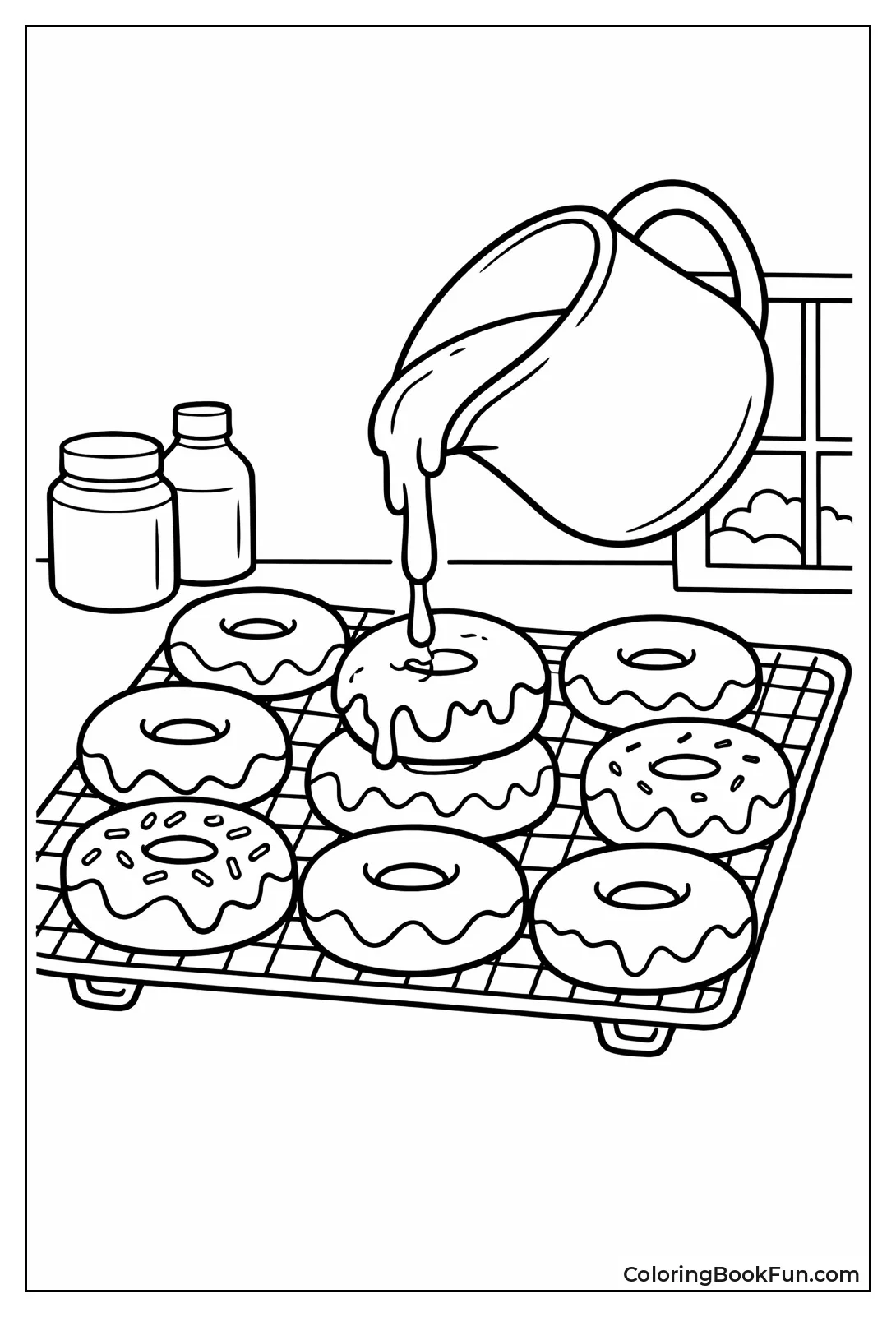 Pouring Glaze on Donuts