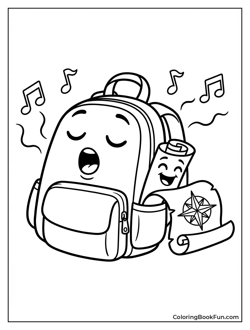 Backpack Sings Map Unrolls