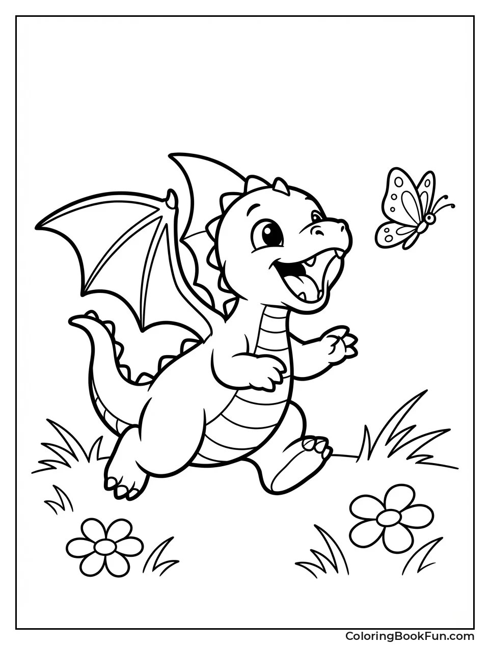 Baby Dragon Chasing Butterfly