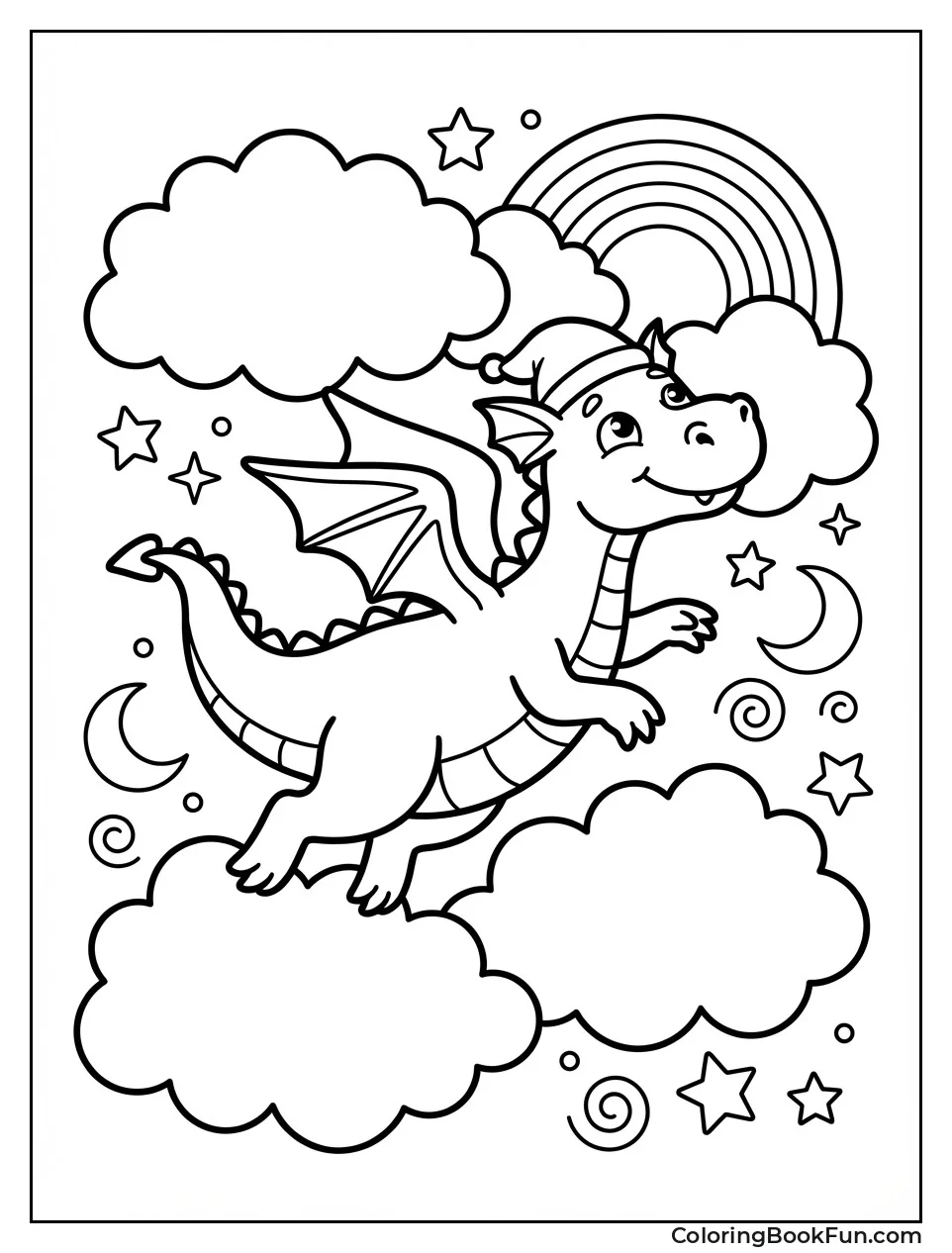 Dragon Riding Rainbow Clouds