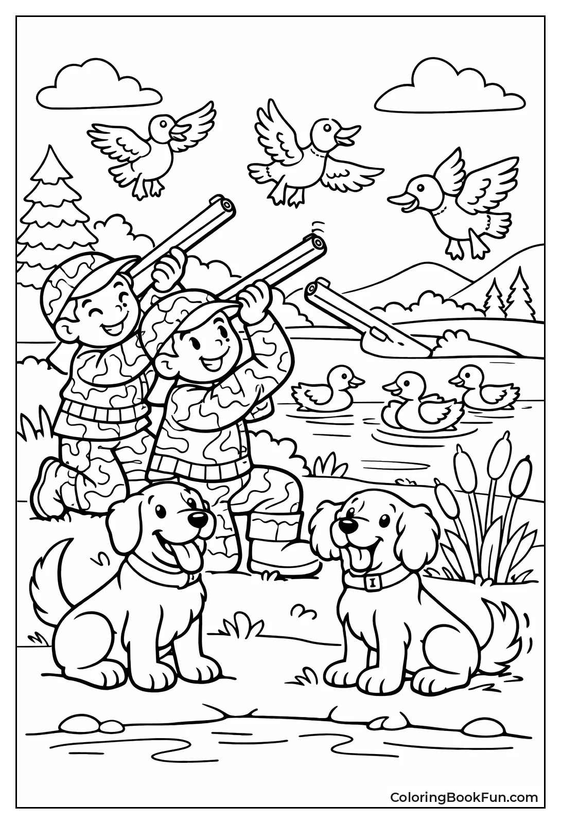 Cartoon Hunters Shoot Ducks