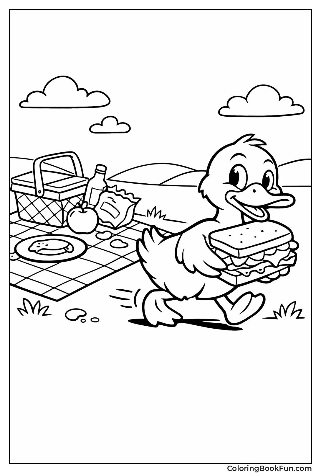 Sneaky Duck Stealing Sandwich