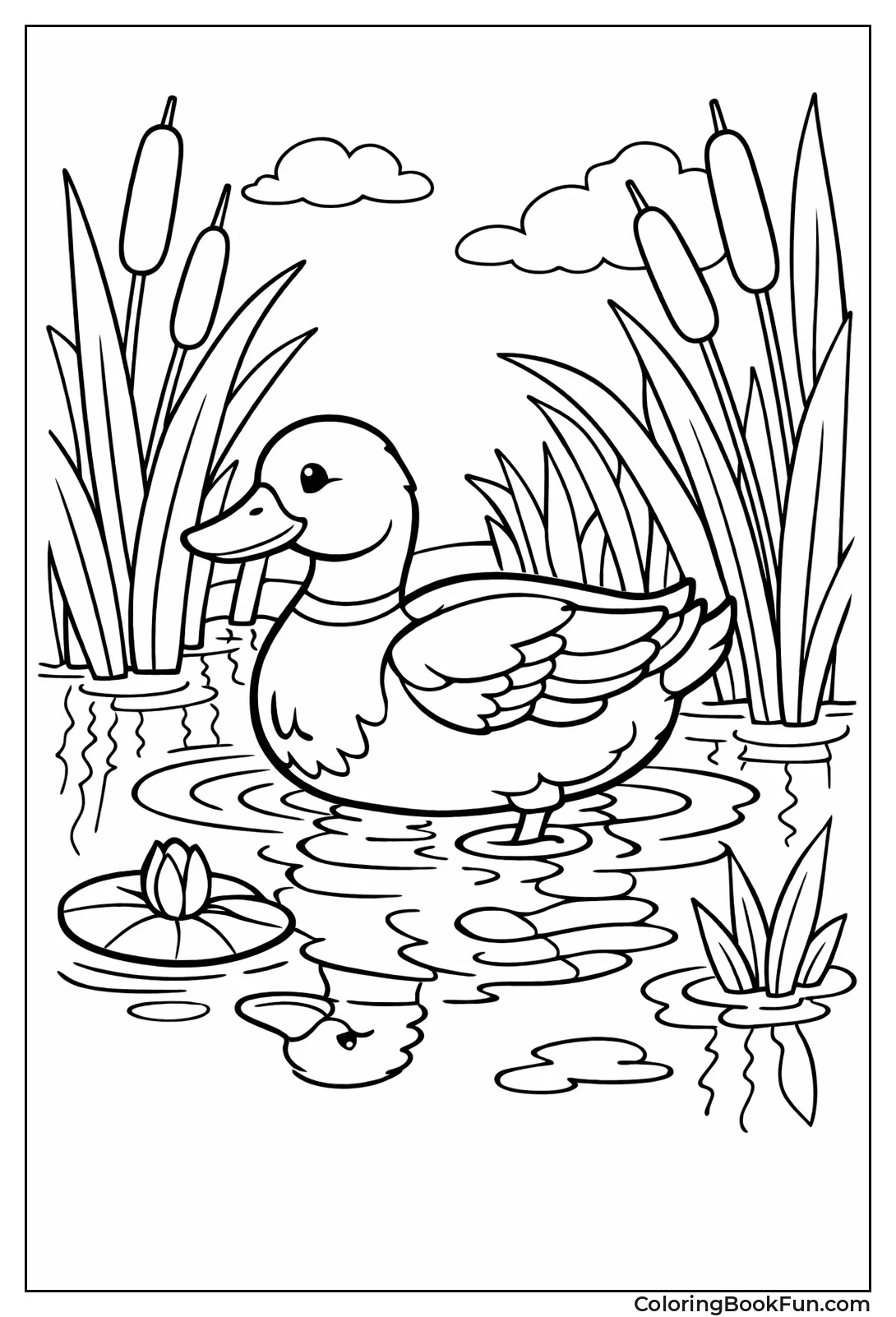 Wading Duck through Reeds