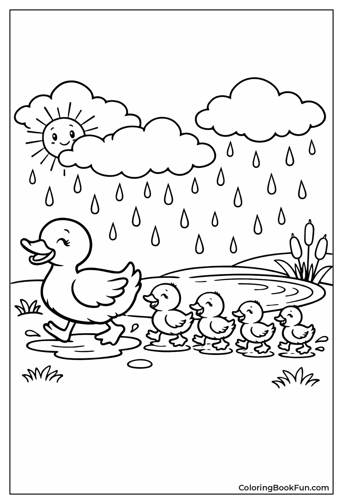 Mother Duck Leads Ducklings