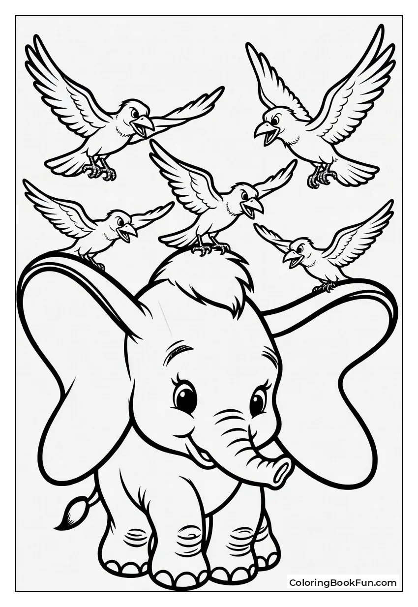 Dumbo Leads Crows Looping over Circus