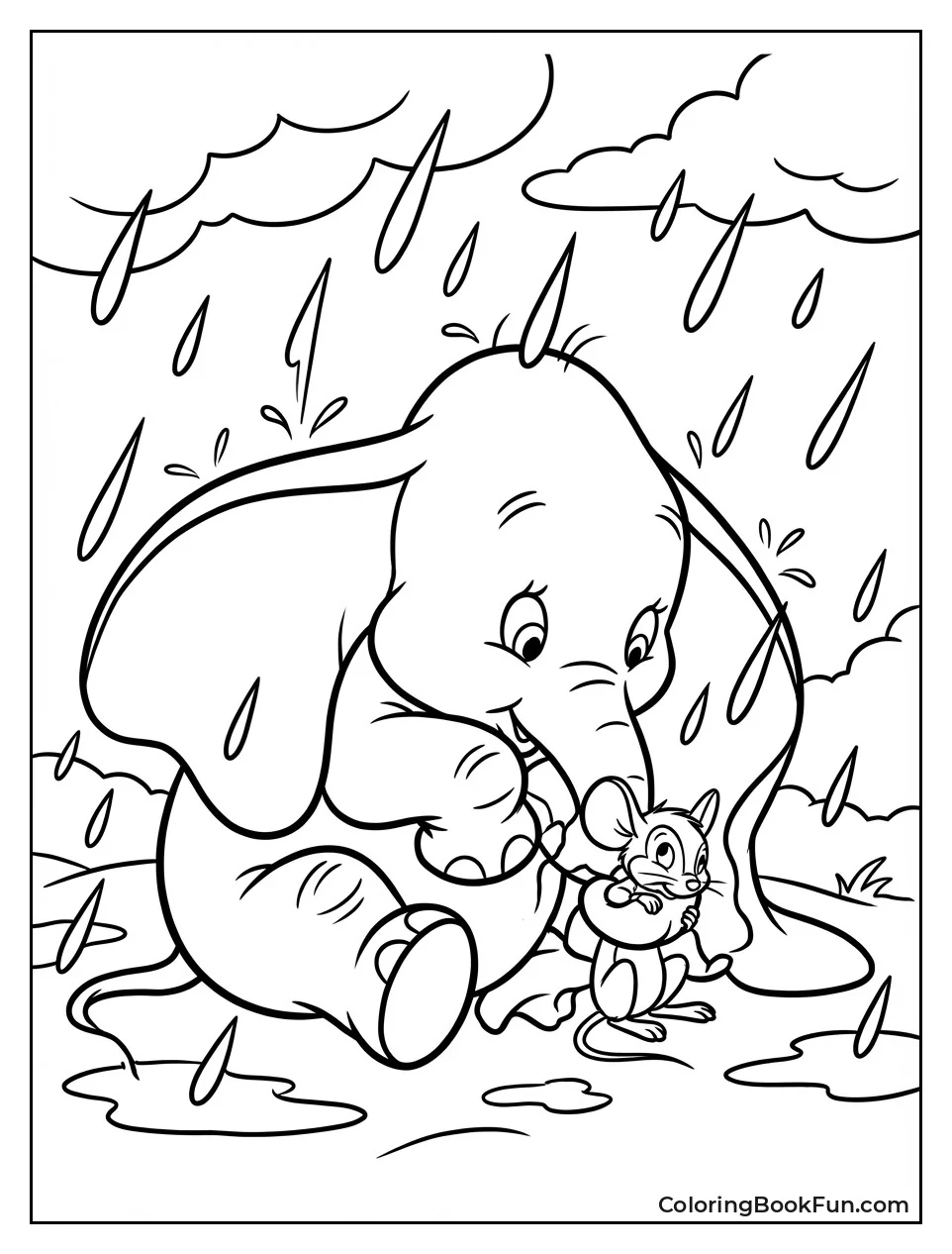 Dumbo Sheltering Timothy from Rain