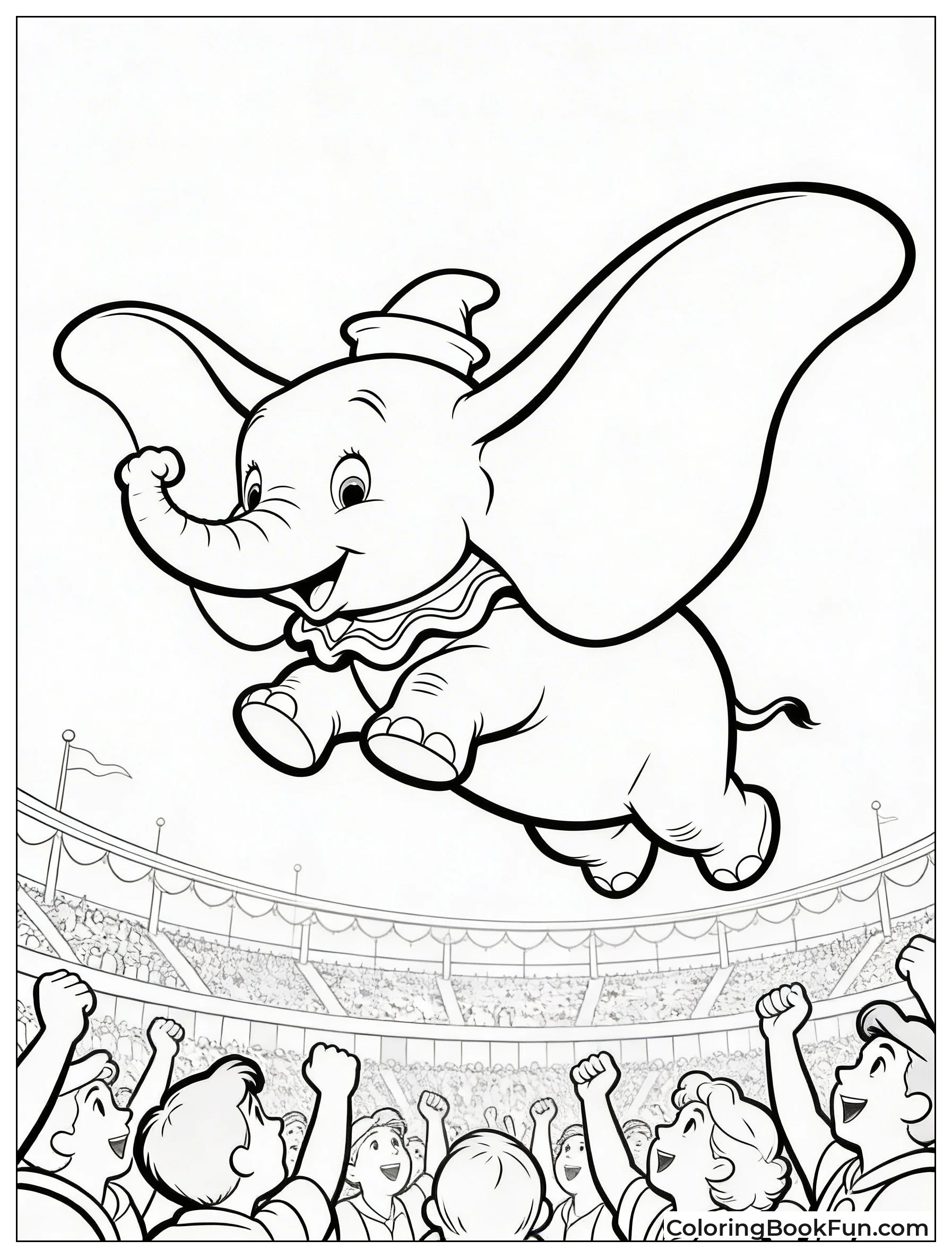Dumbo Soaring over Cheering Crowd