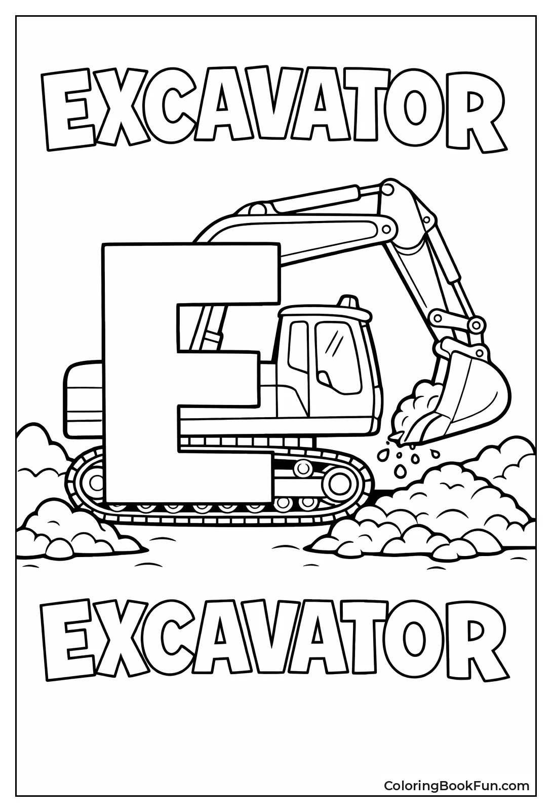 Letter E as Digging Excavator