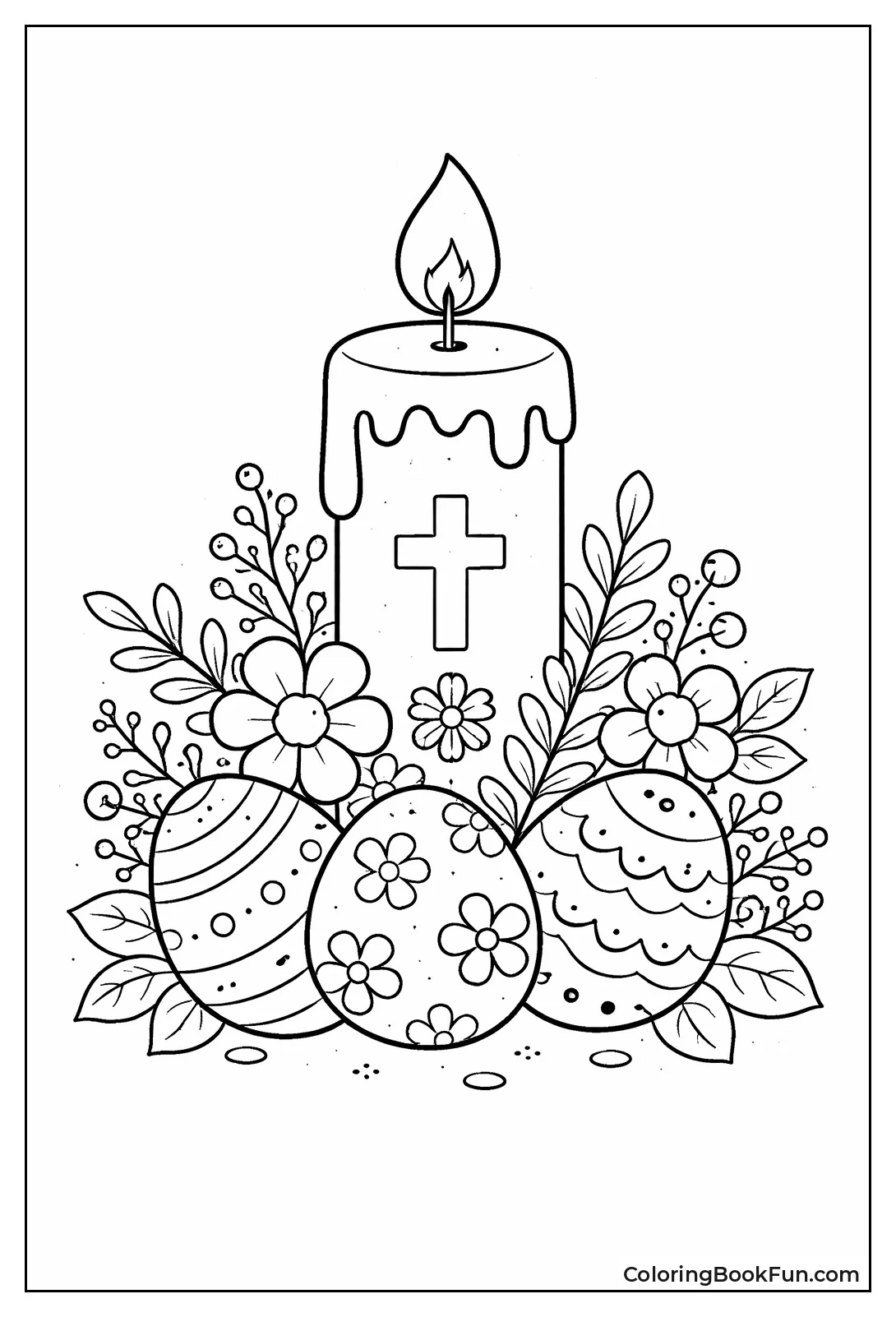 Easter Candle with Eggs Flowers