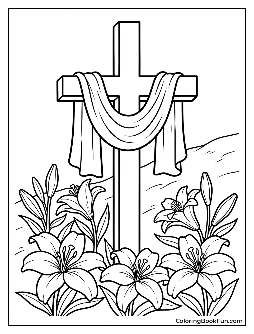 Lilies Bloom around Easter Cross