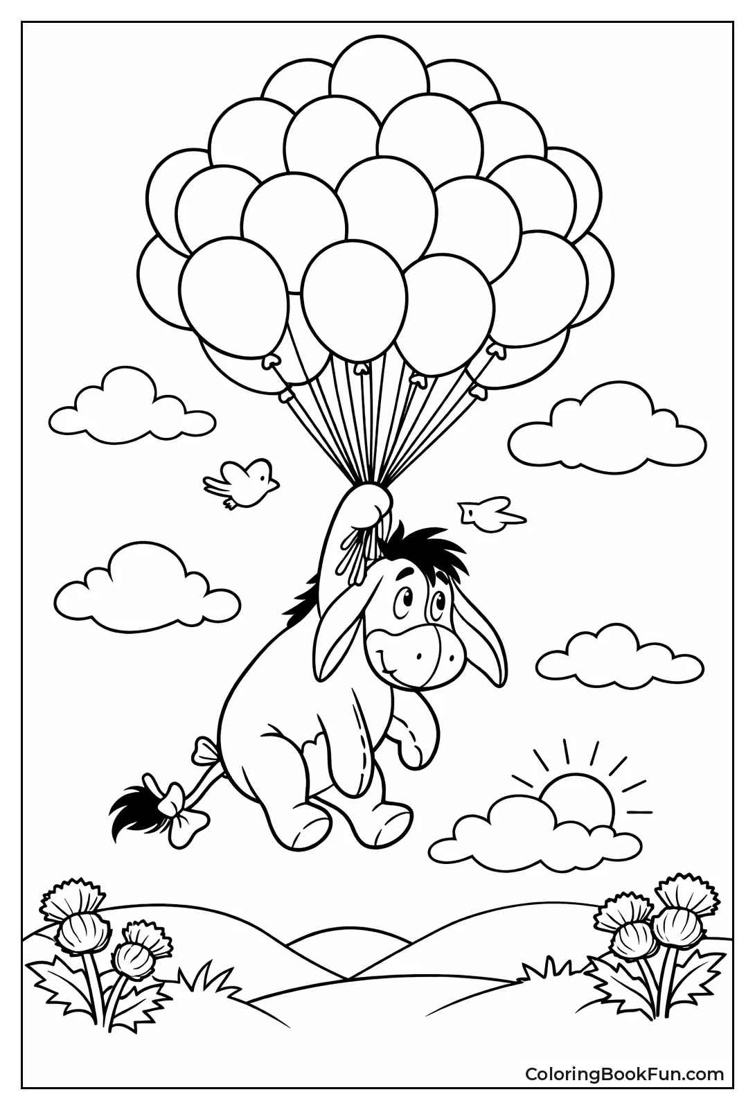 Eeyore Flies with Colorful Balloons