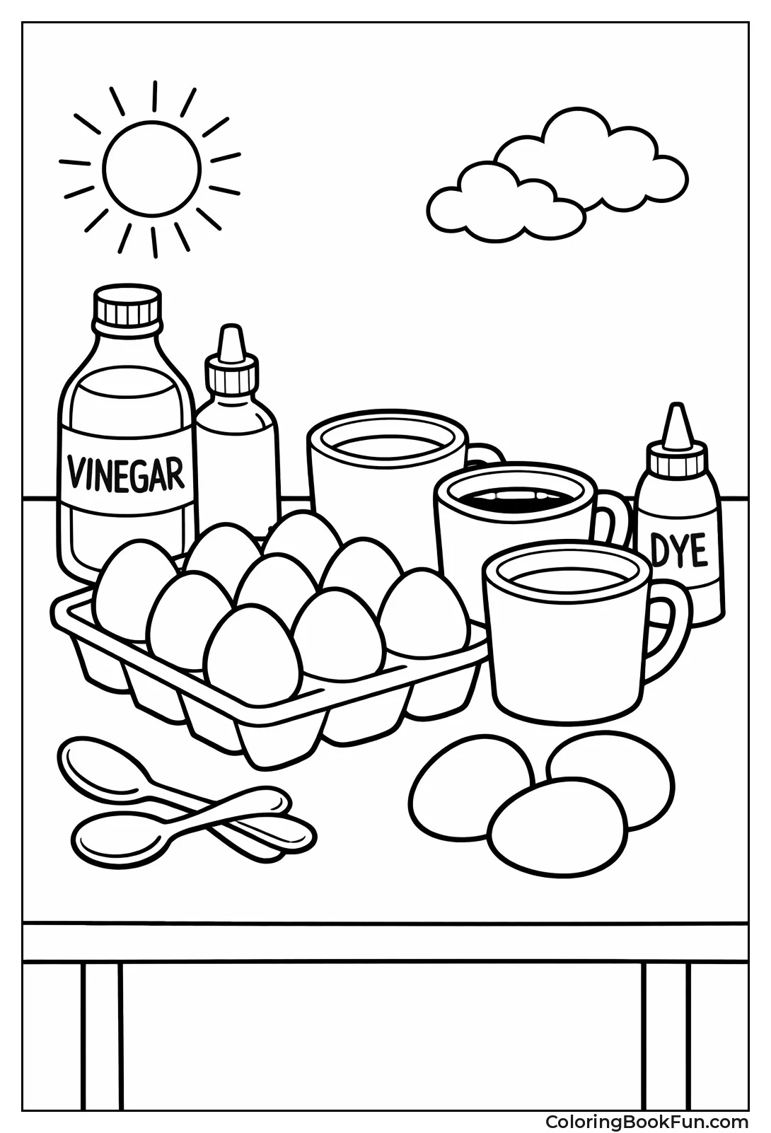 Table with Egg Dyeing Supplies