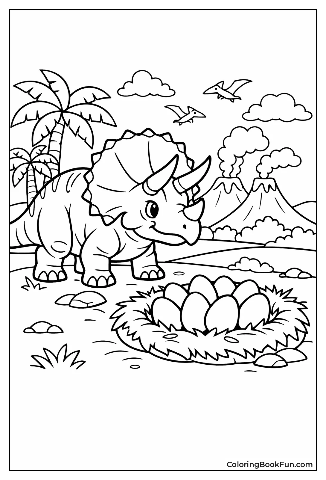 Triceratops Guards Egg Nest