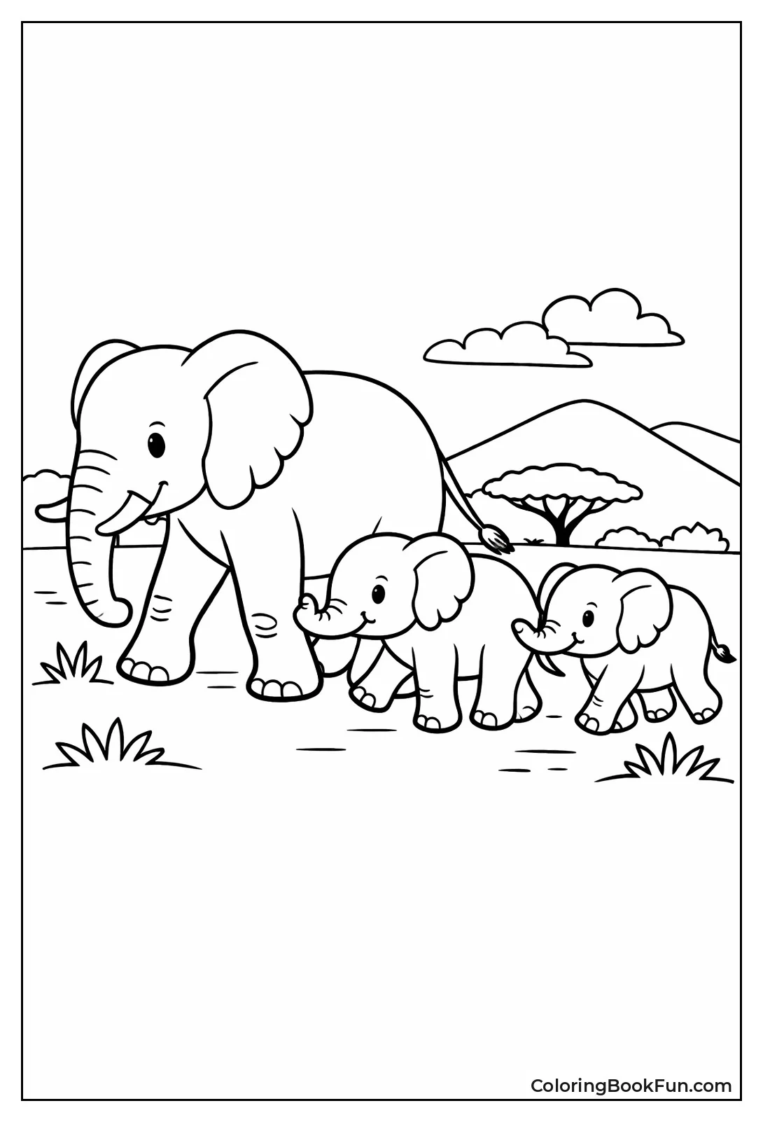 Mother Leads Elephant Calves