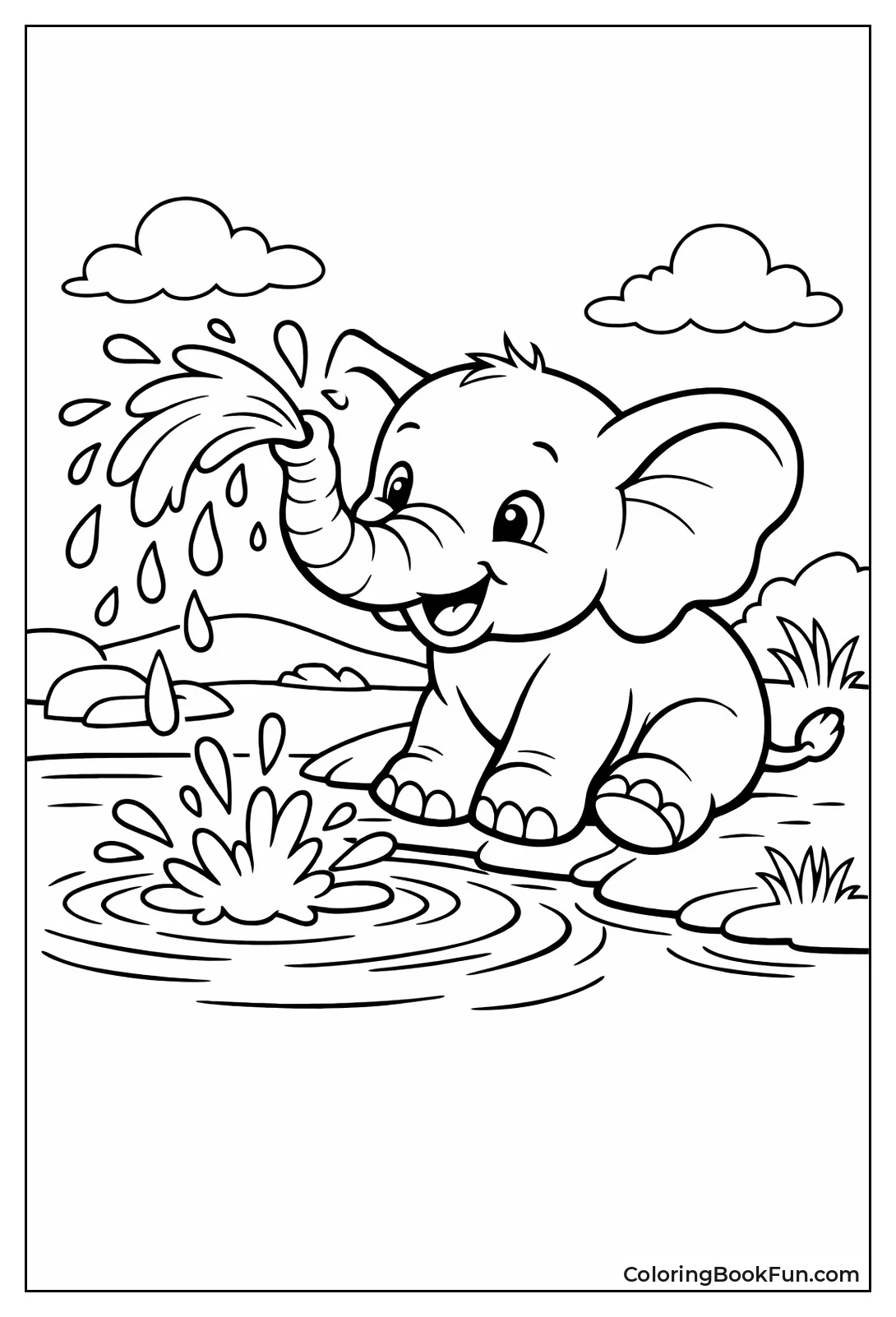 Young Elephant Splashes Water