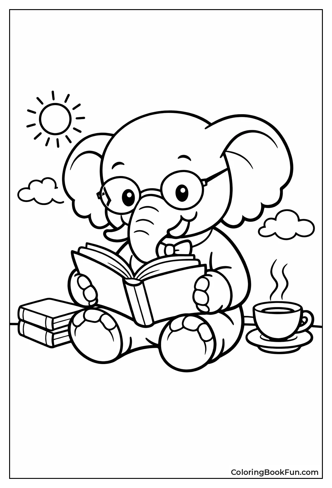 Elephant Reads with Glasses