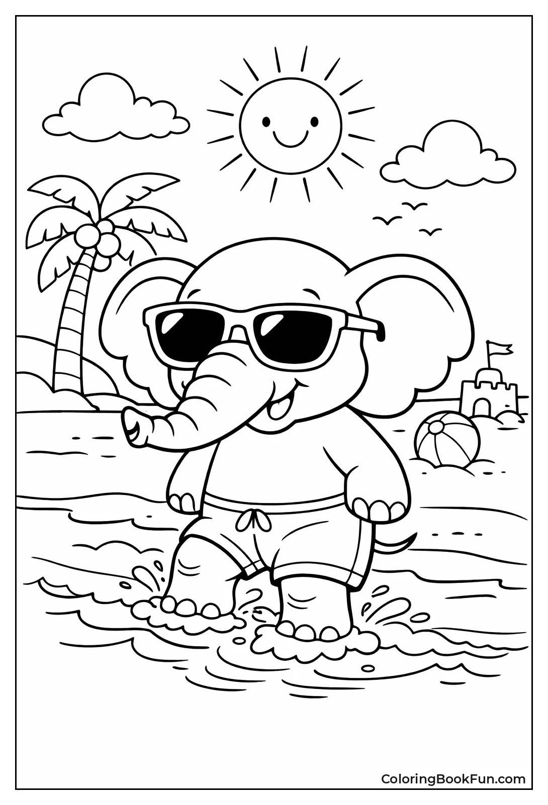 Elephant at Beach with Sunglasses