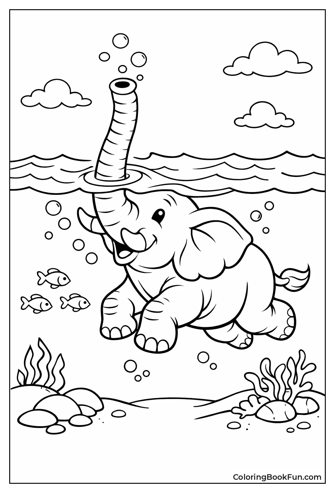 Elephant Swims with Snorkel Trunk