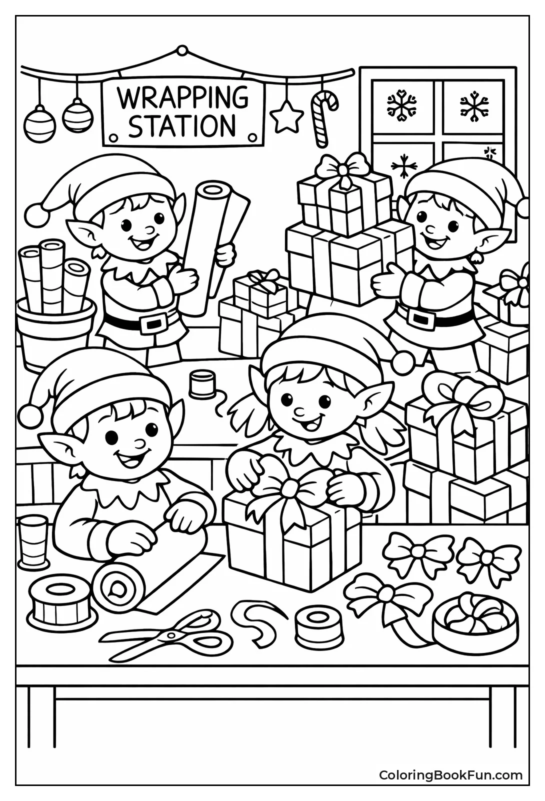 Elves Wrapping Colorful Presents