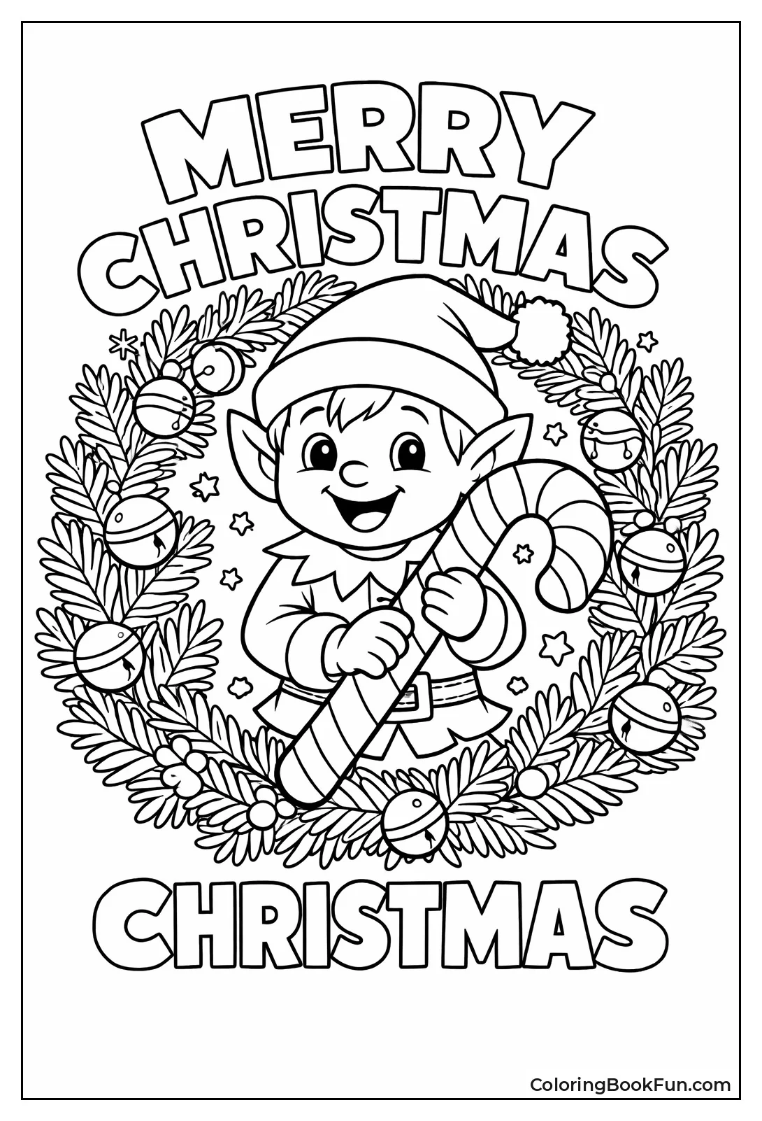 Elf with Candy Cane Wreath