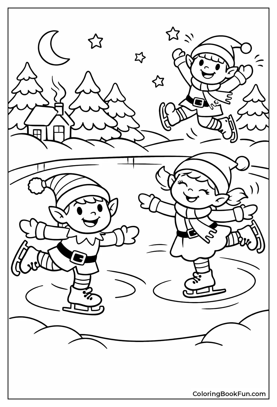 Elves Skating on Ice Pond