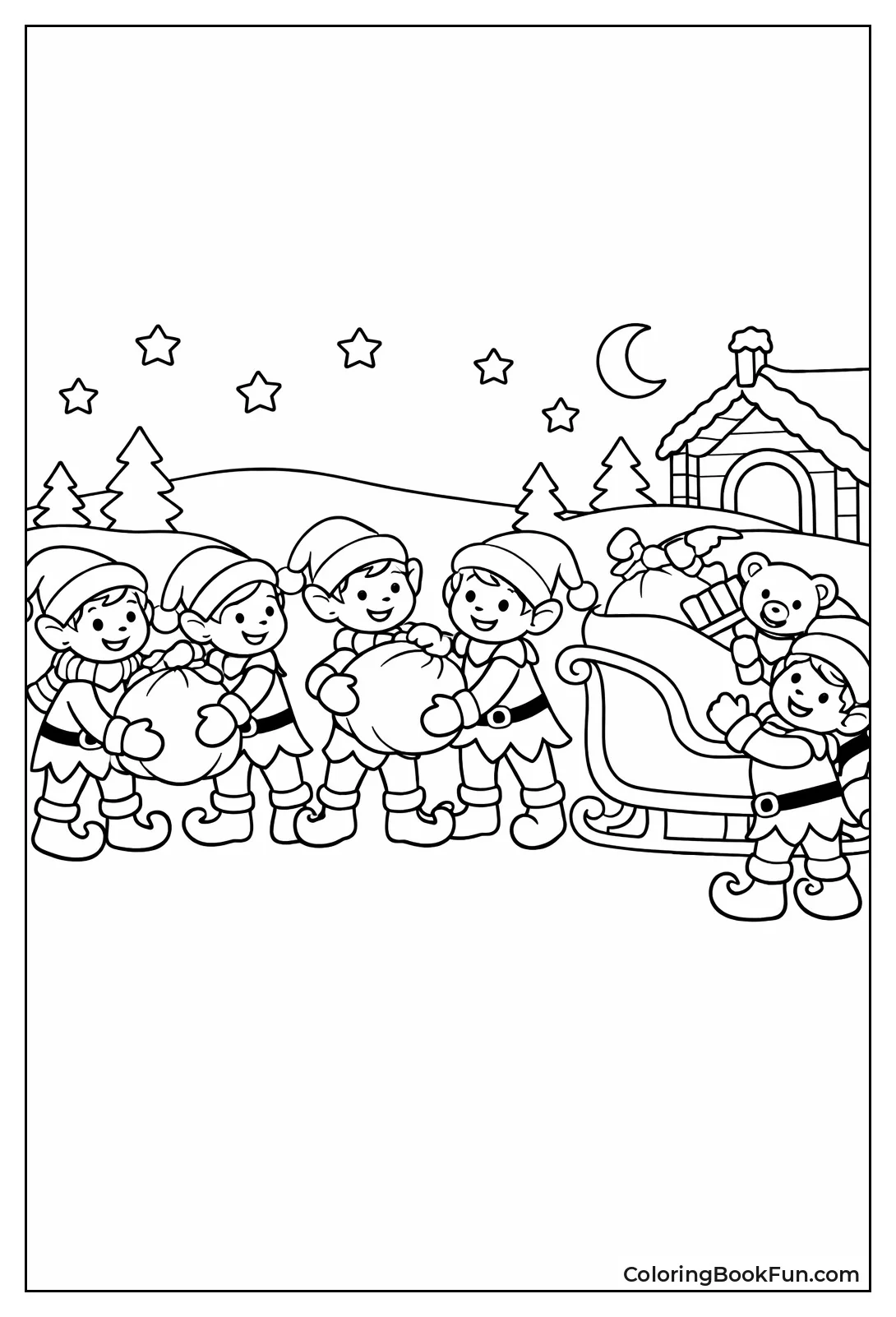 Elves Loading Sleigh with Toys