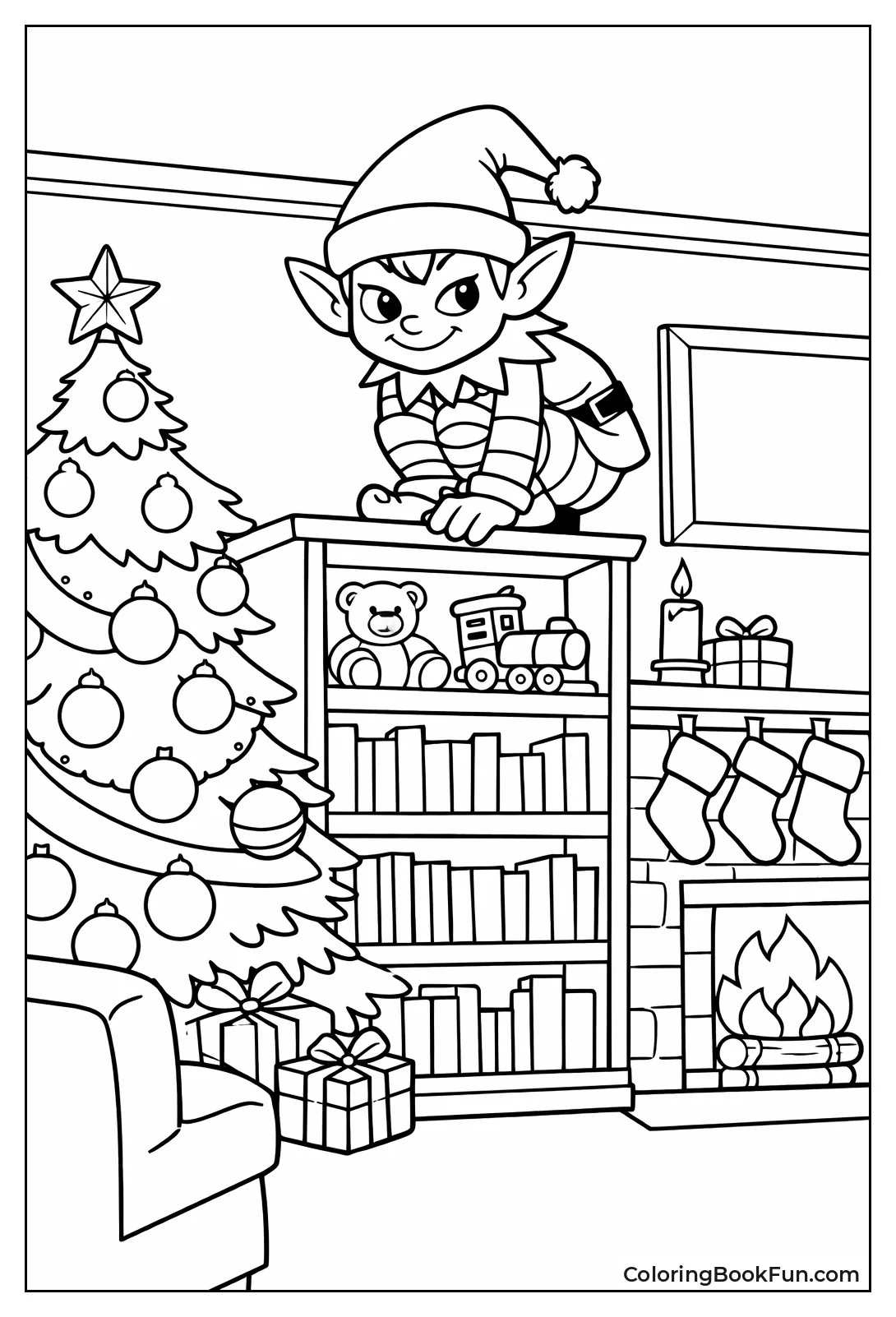 Elf on Christmas Bookshelf