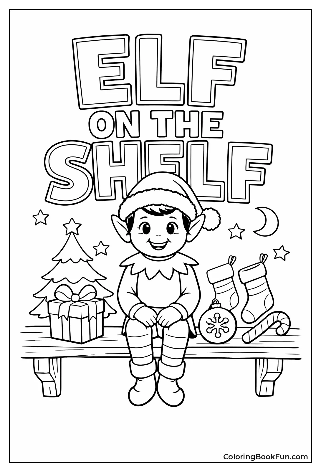 Cheerful Elf Sitting on Shelf