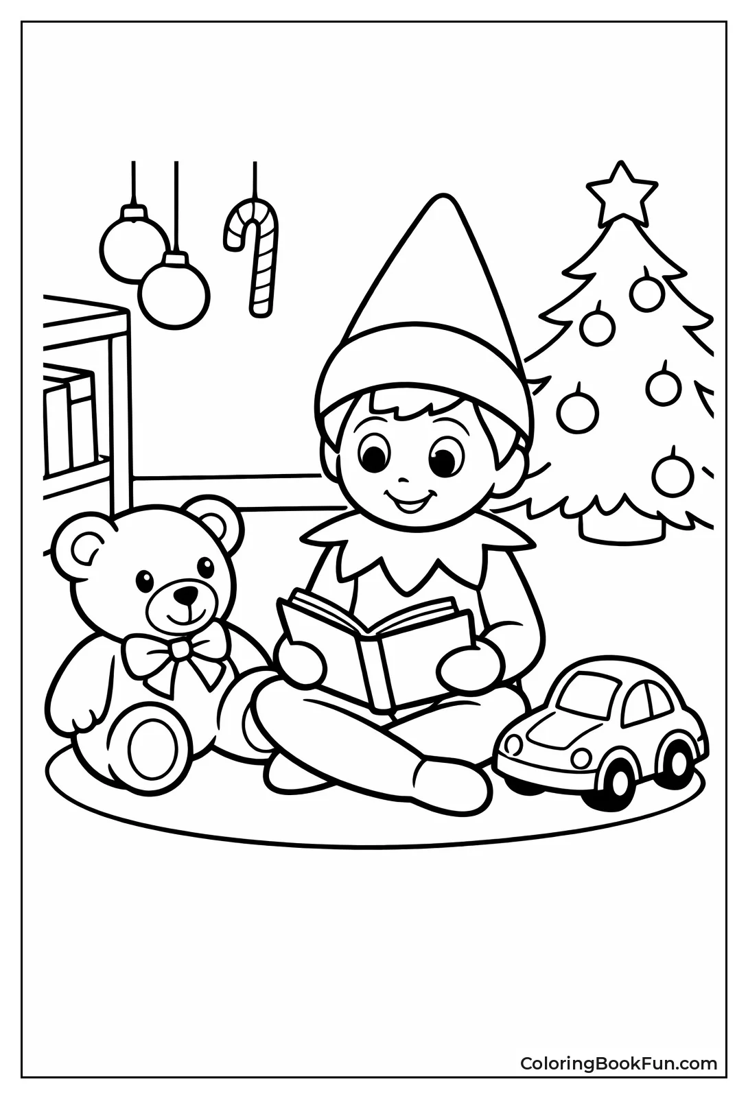 Elf Reading to Teddy Bear