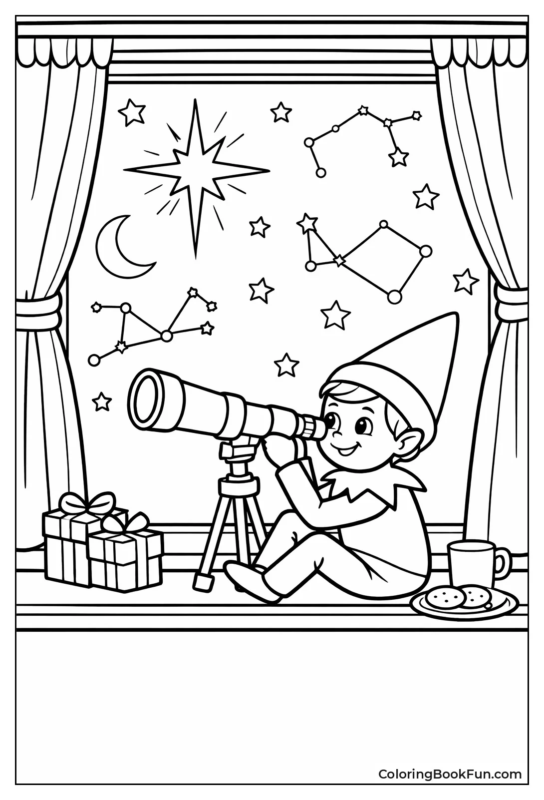Elf Stargazing through Telescope