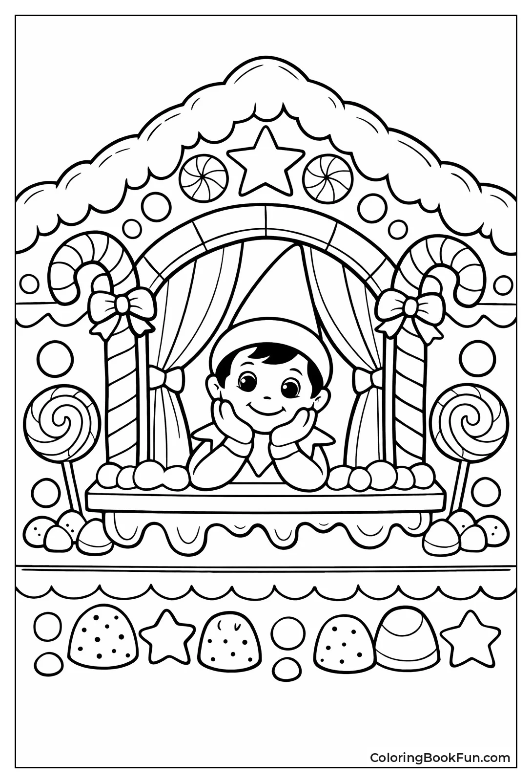 Elf Hiding in Gingerbread House