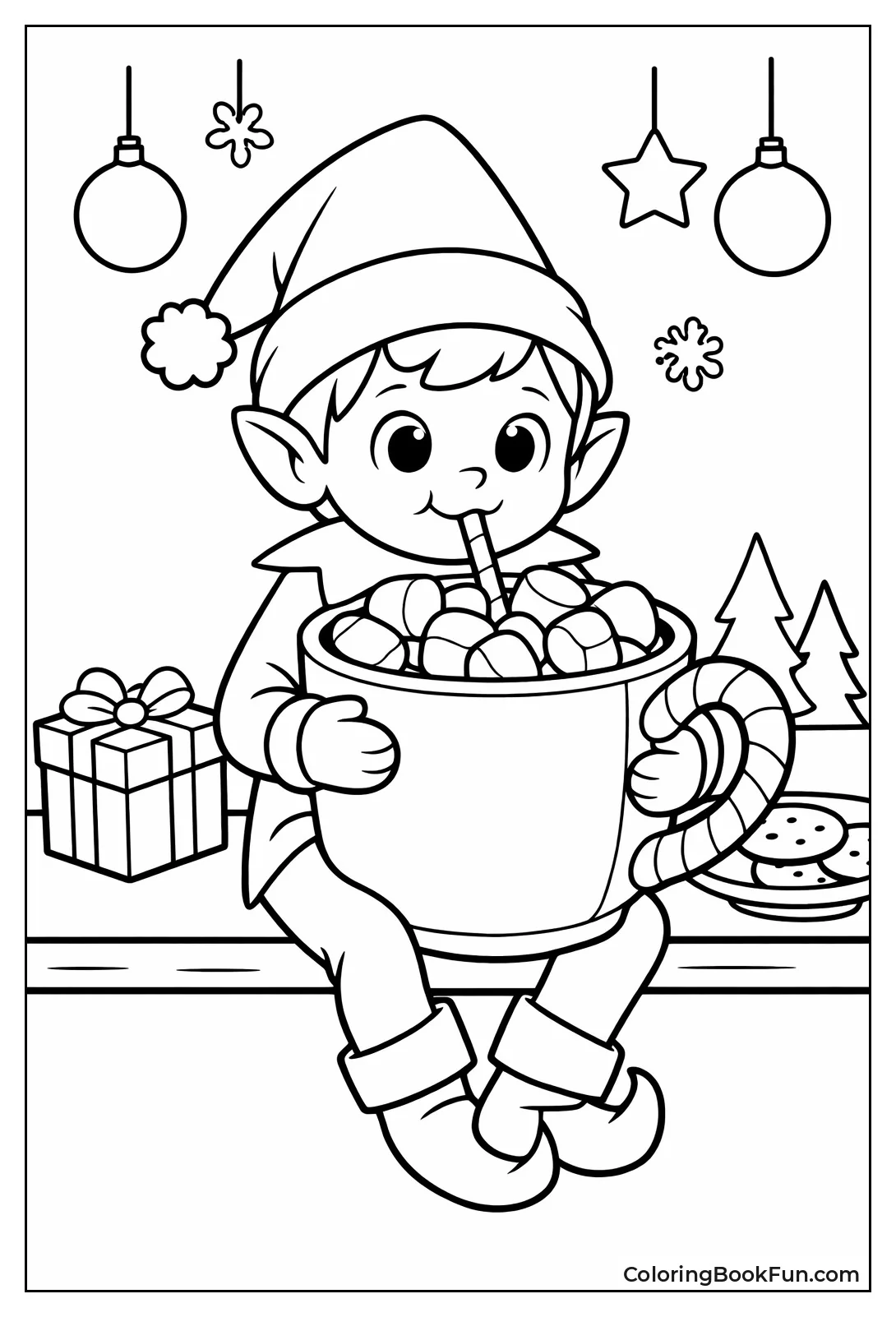 Elf Sipping Hot Cocoa