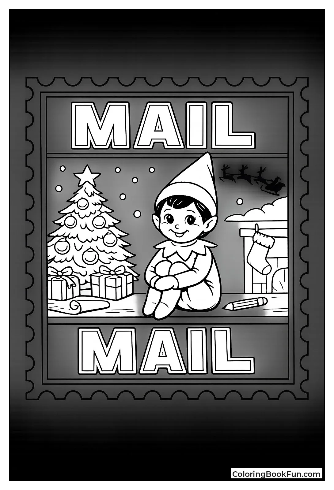 Elf on Vintage Postcard