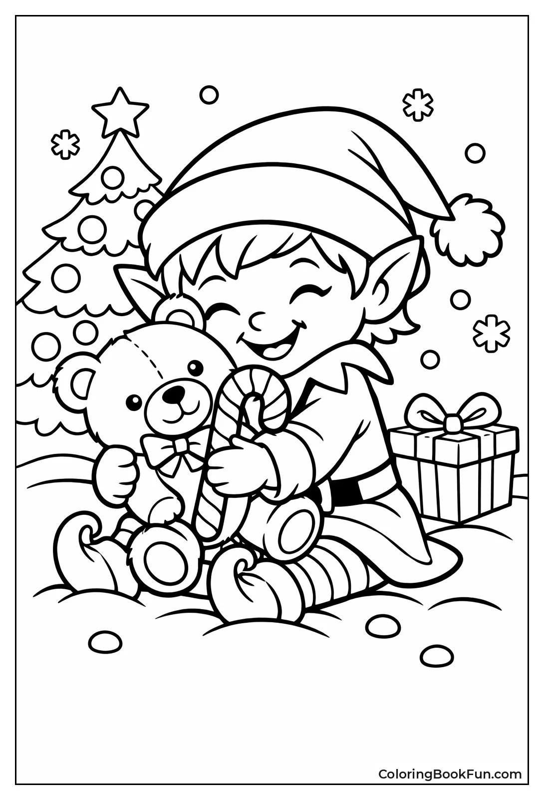 Elf Hugging Teddy Bear