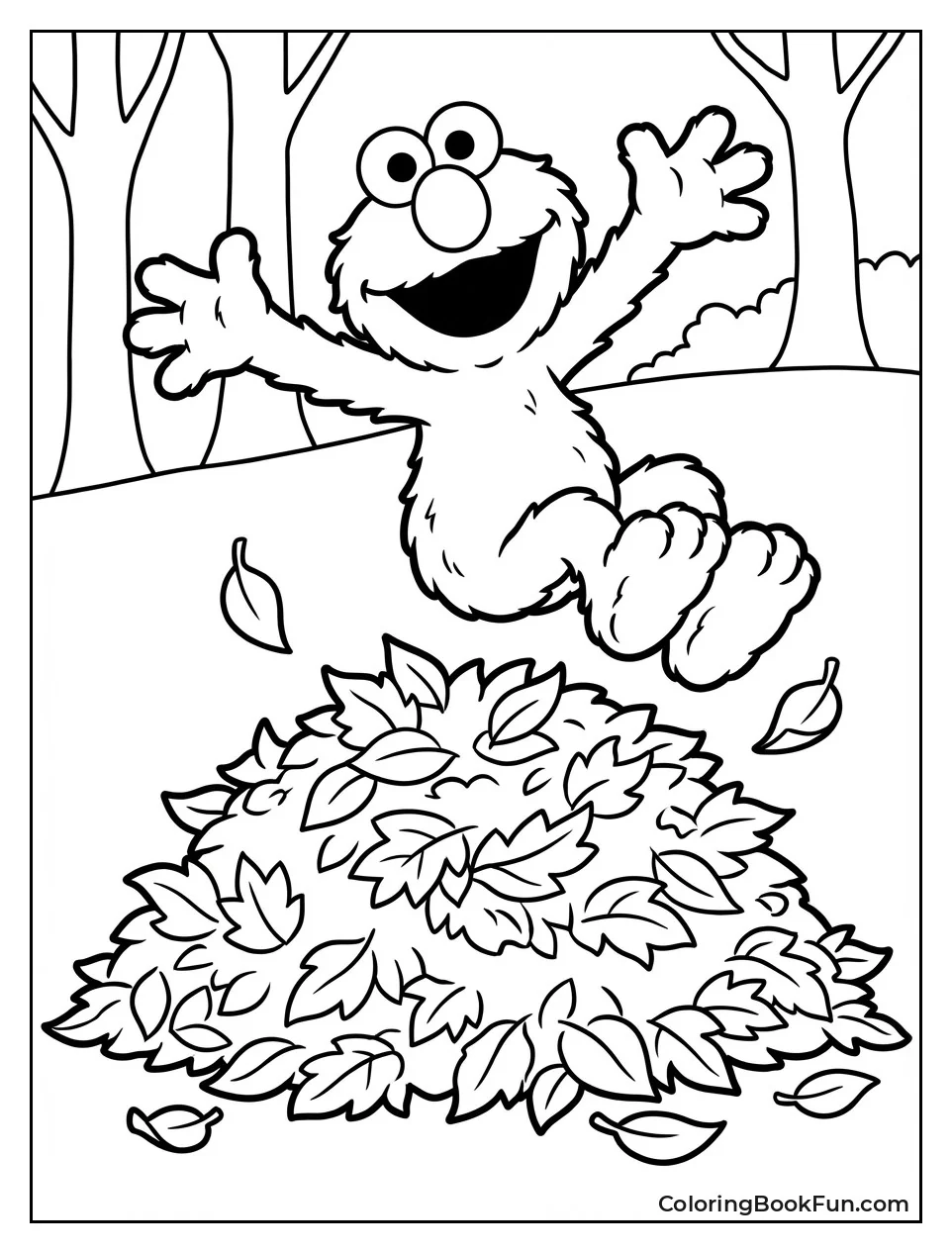 Elmo Jumps in Leaves