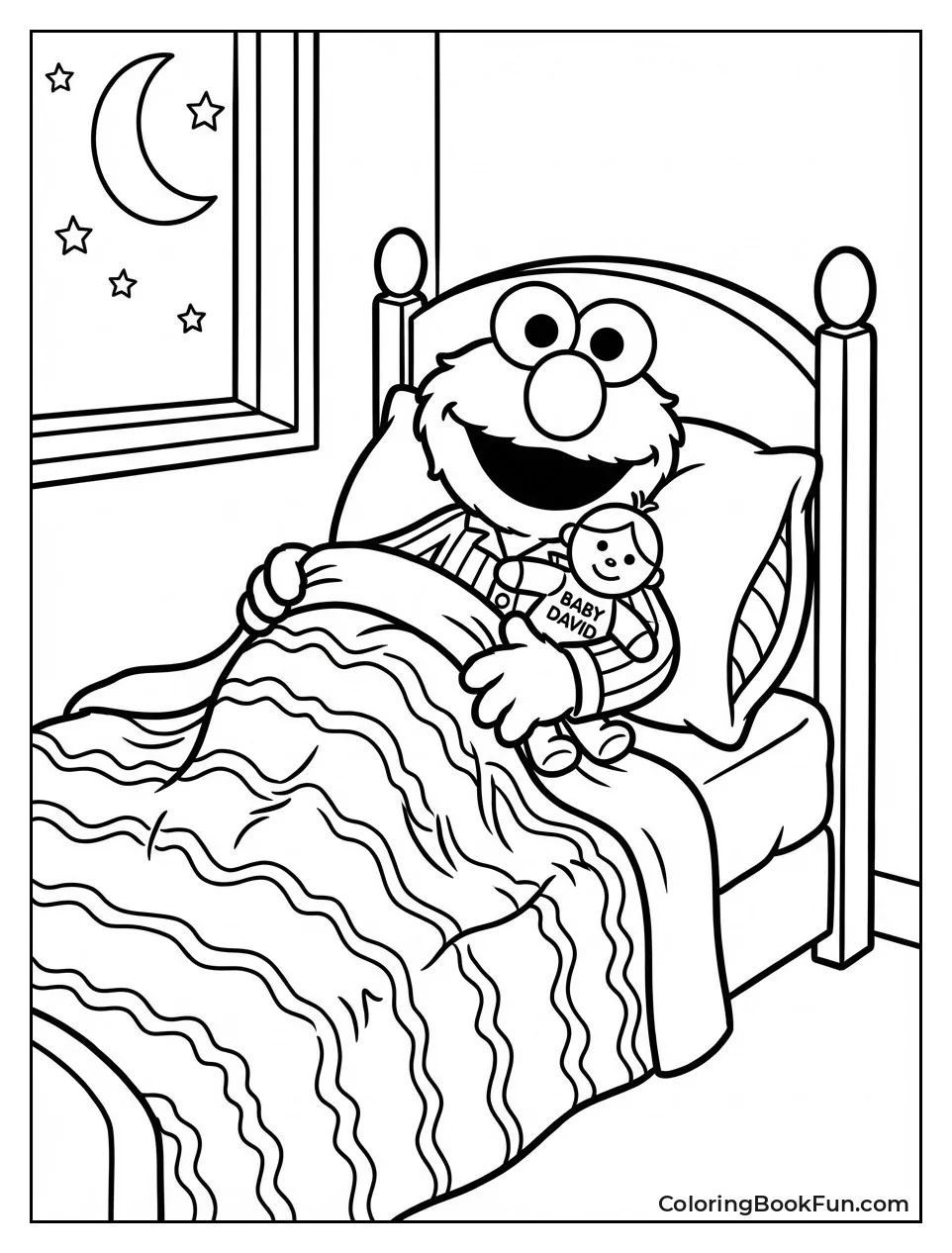 Elmo Hugs Blankie in Bed