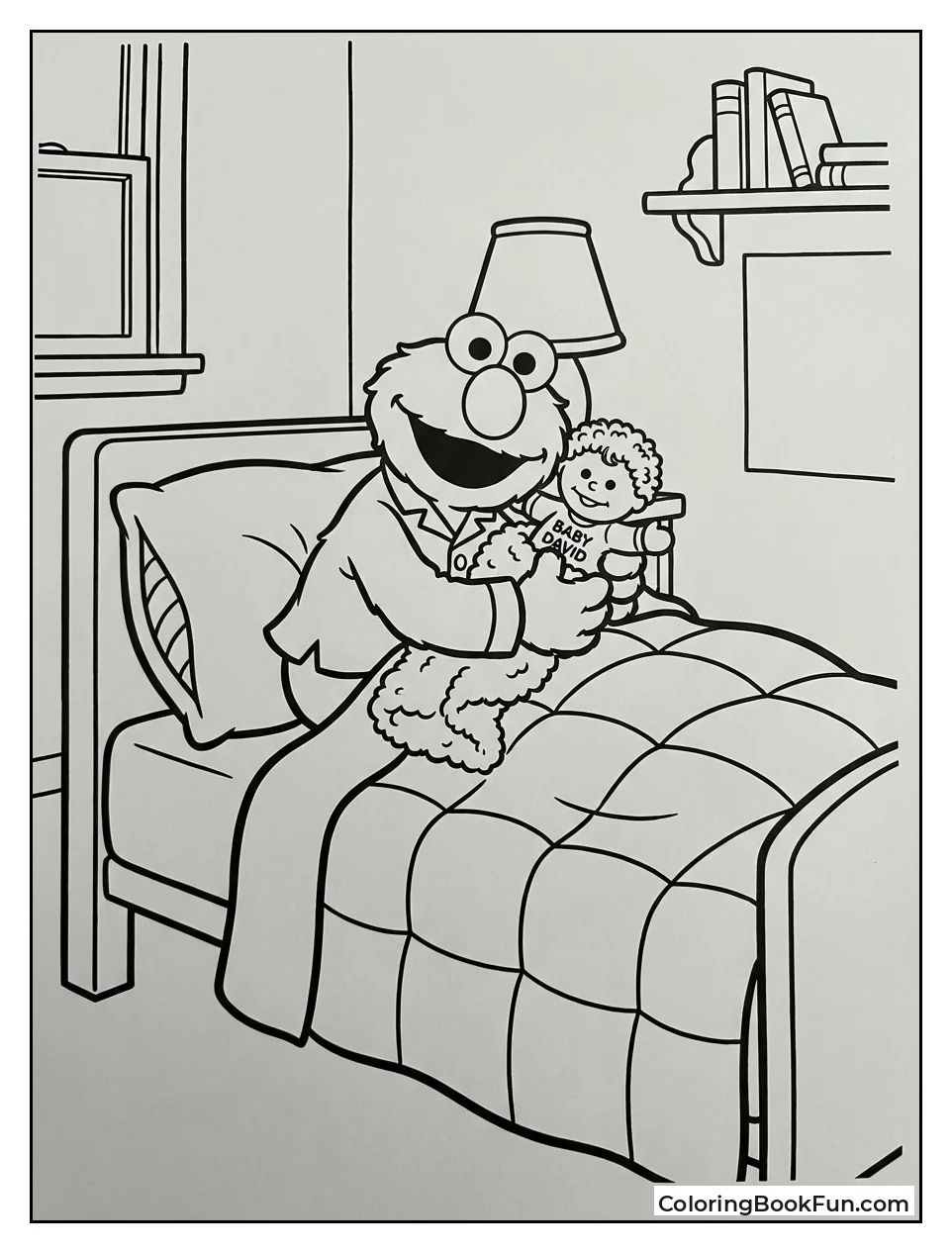 Elmo Hugs Blankie in Bed