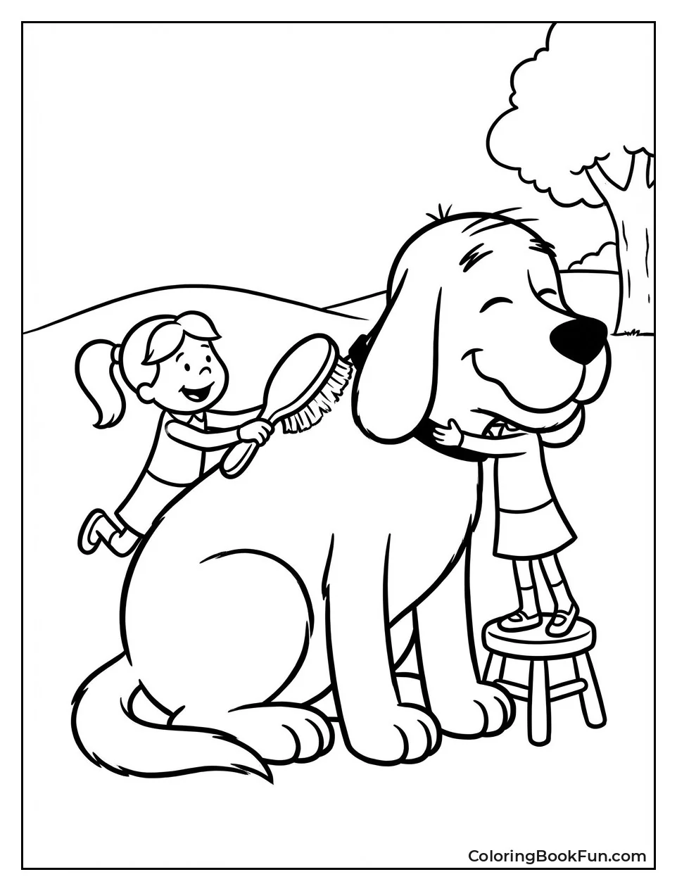 Emily Brushes Clifford Fur