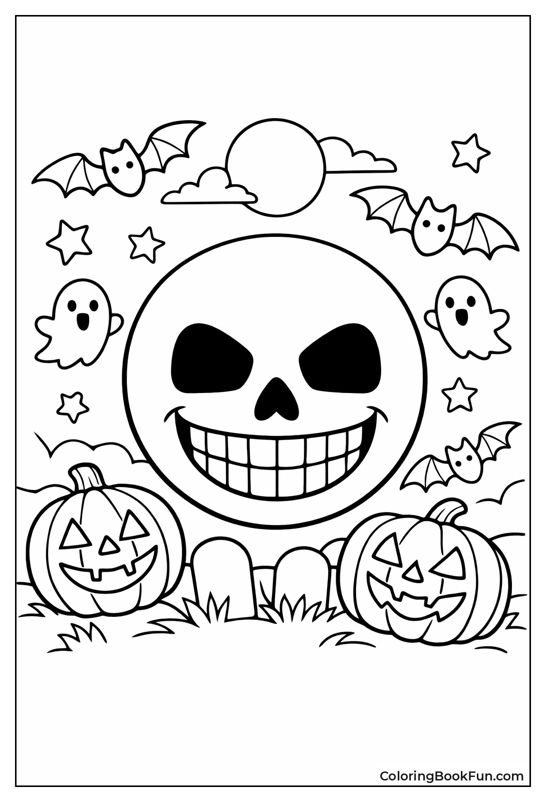 Grinning Skull and Bats