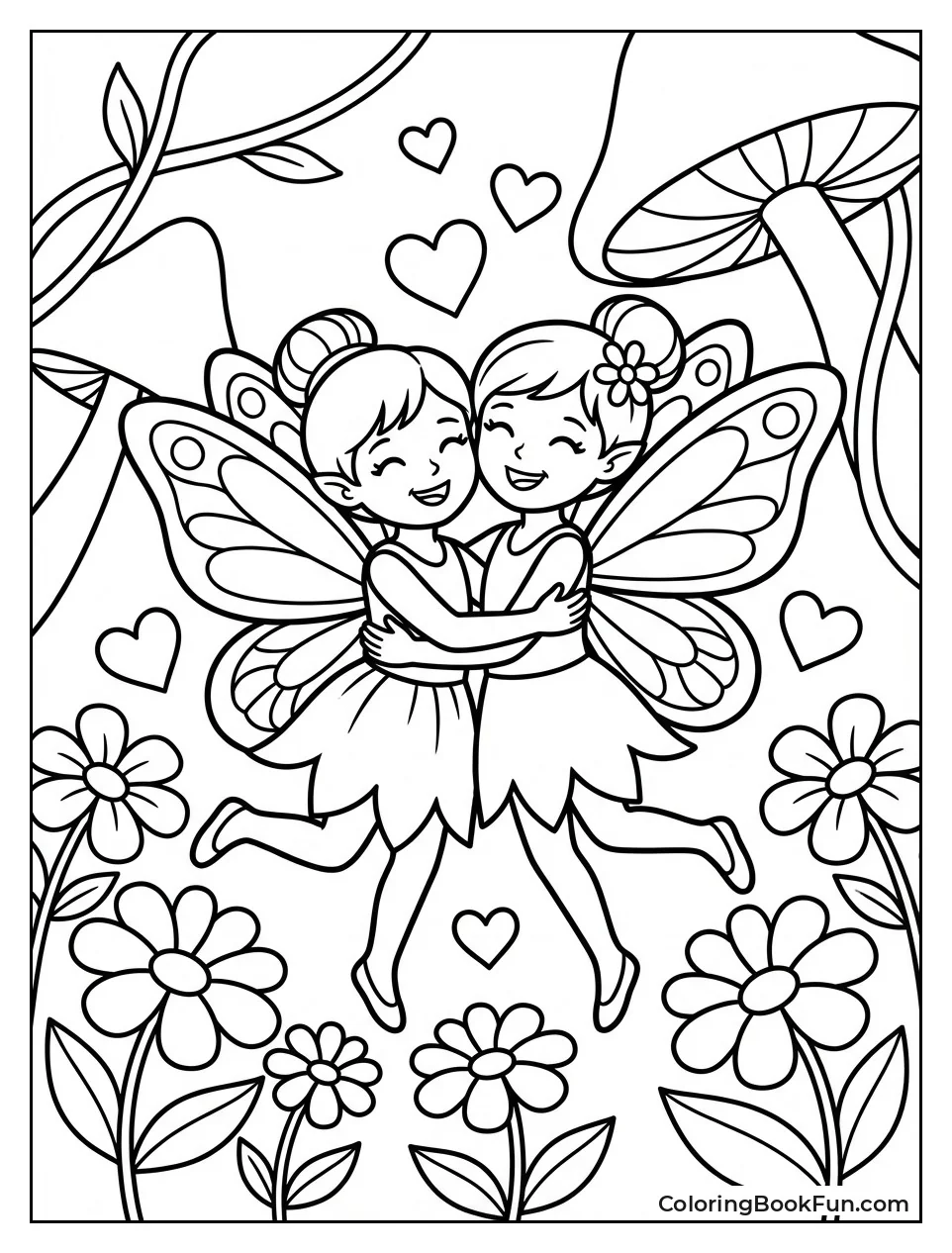 Fairies Hugging with Hearts