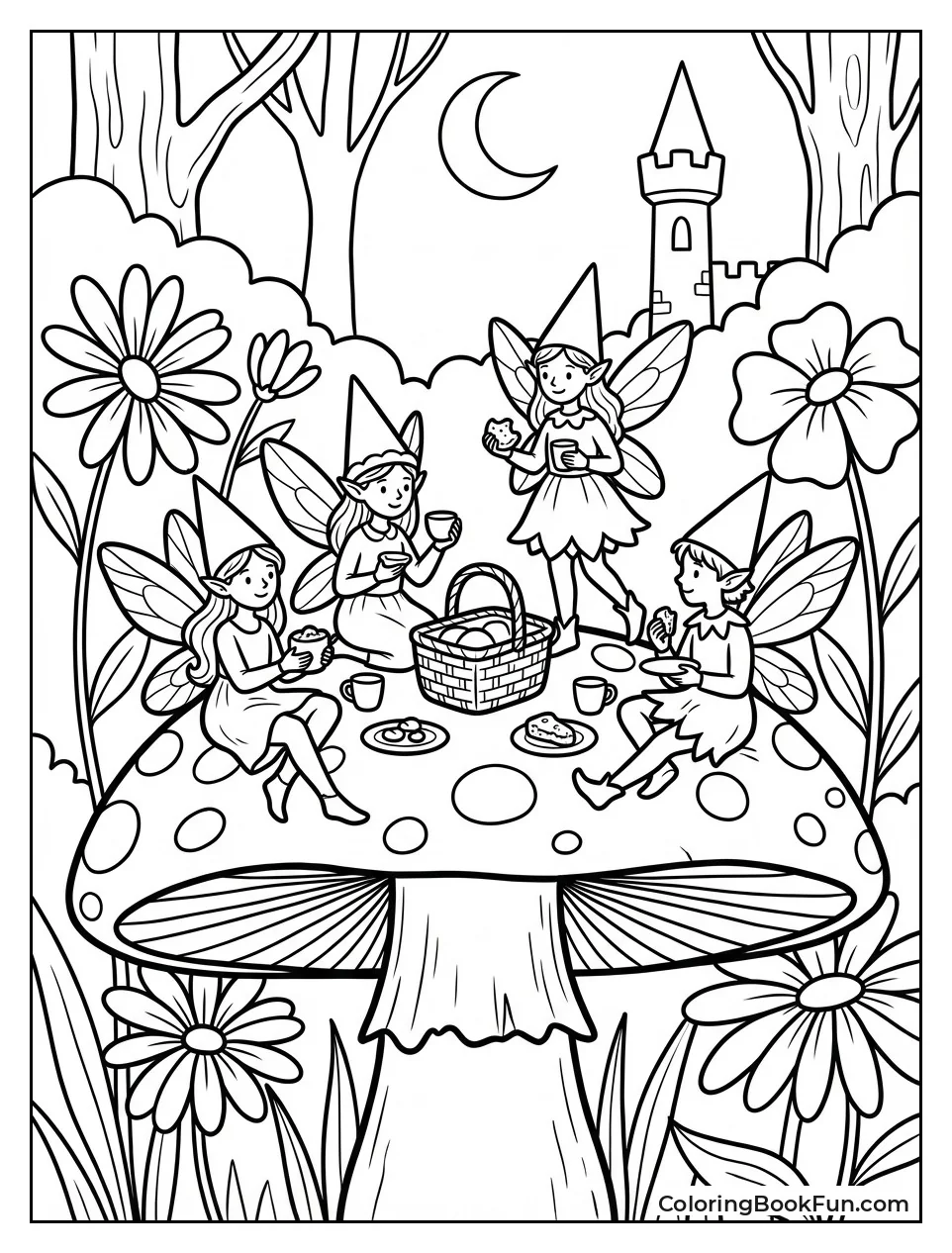Fairies Picnicking on Toadstool
