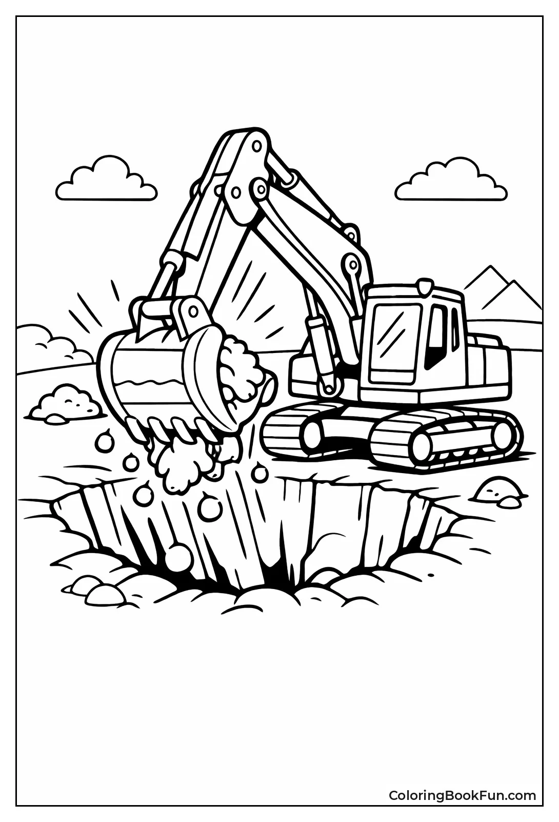 Excavator Scooping Deep Dirt Trench