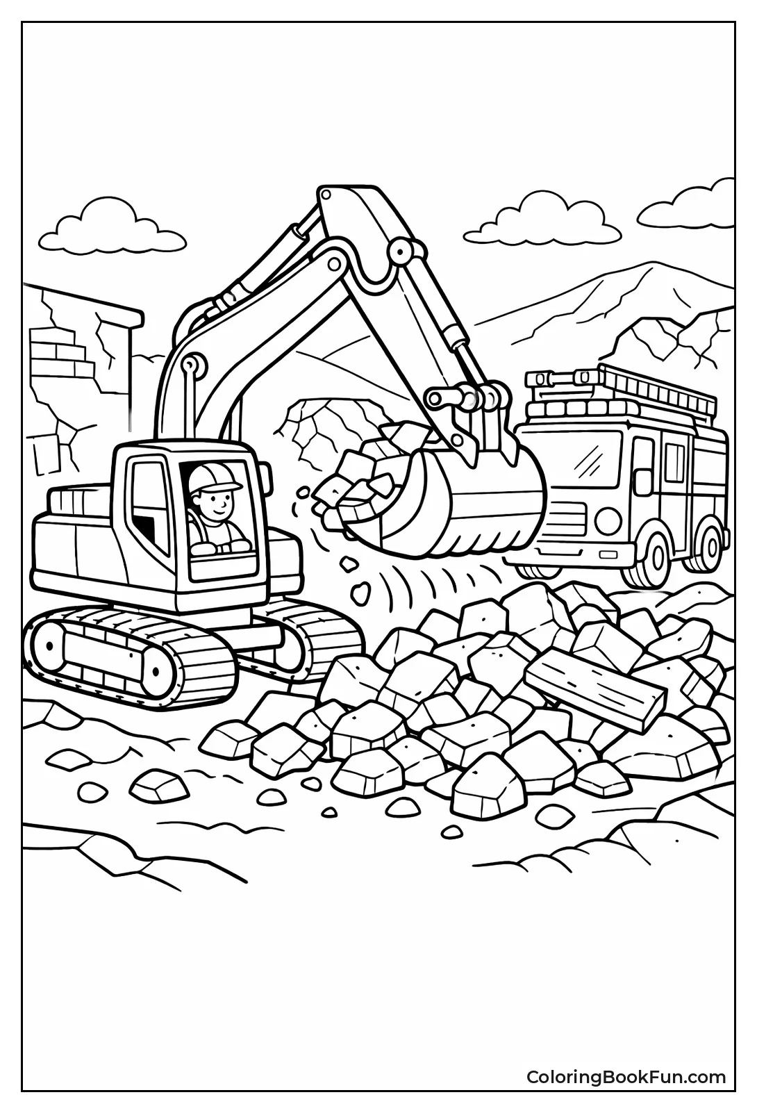 Excavator Clearing Debris for Rescue