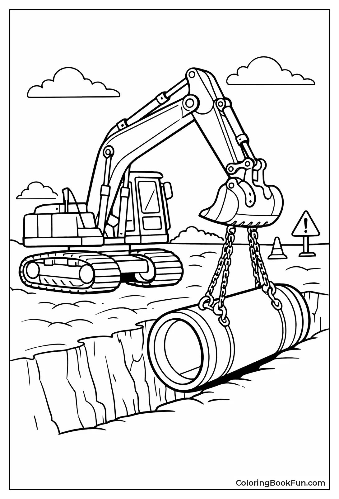 Excavator Lifting Heavy Drainage Pipe